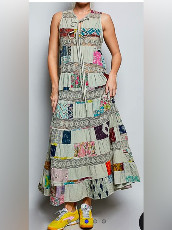 POL Dresses & Skirts - 🎨Brand NWOT POL size Medium Mixed-Media Patchwork Tiered Maxi Dress